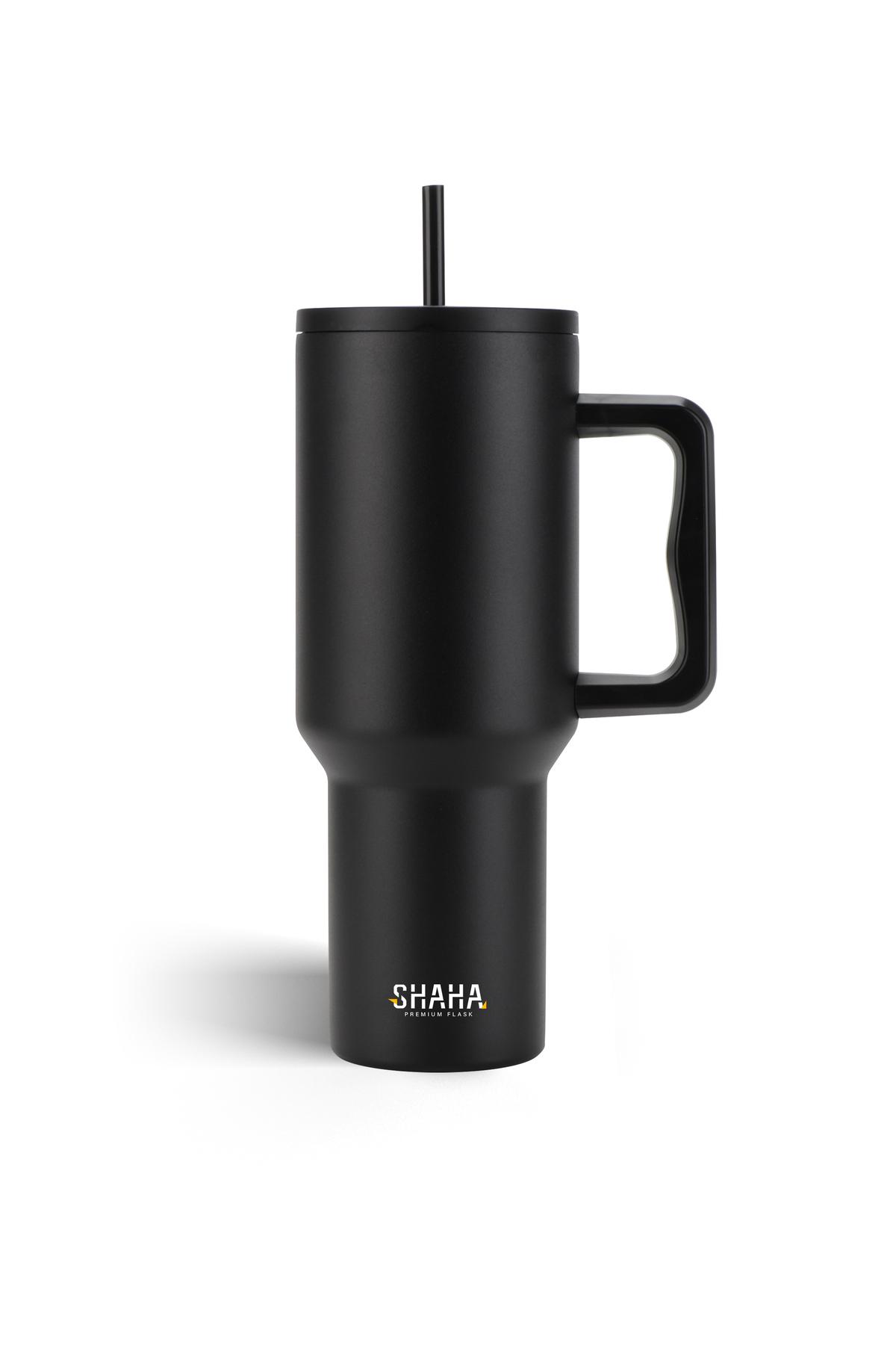 SHAHA Vaccum Bottle With Strew 1.2l, Black — Marshan Store