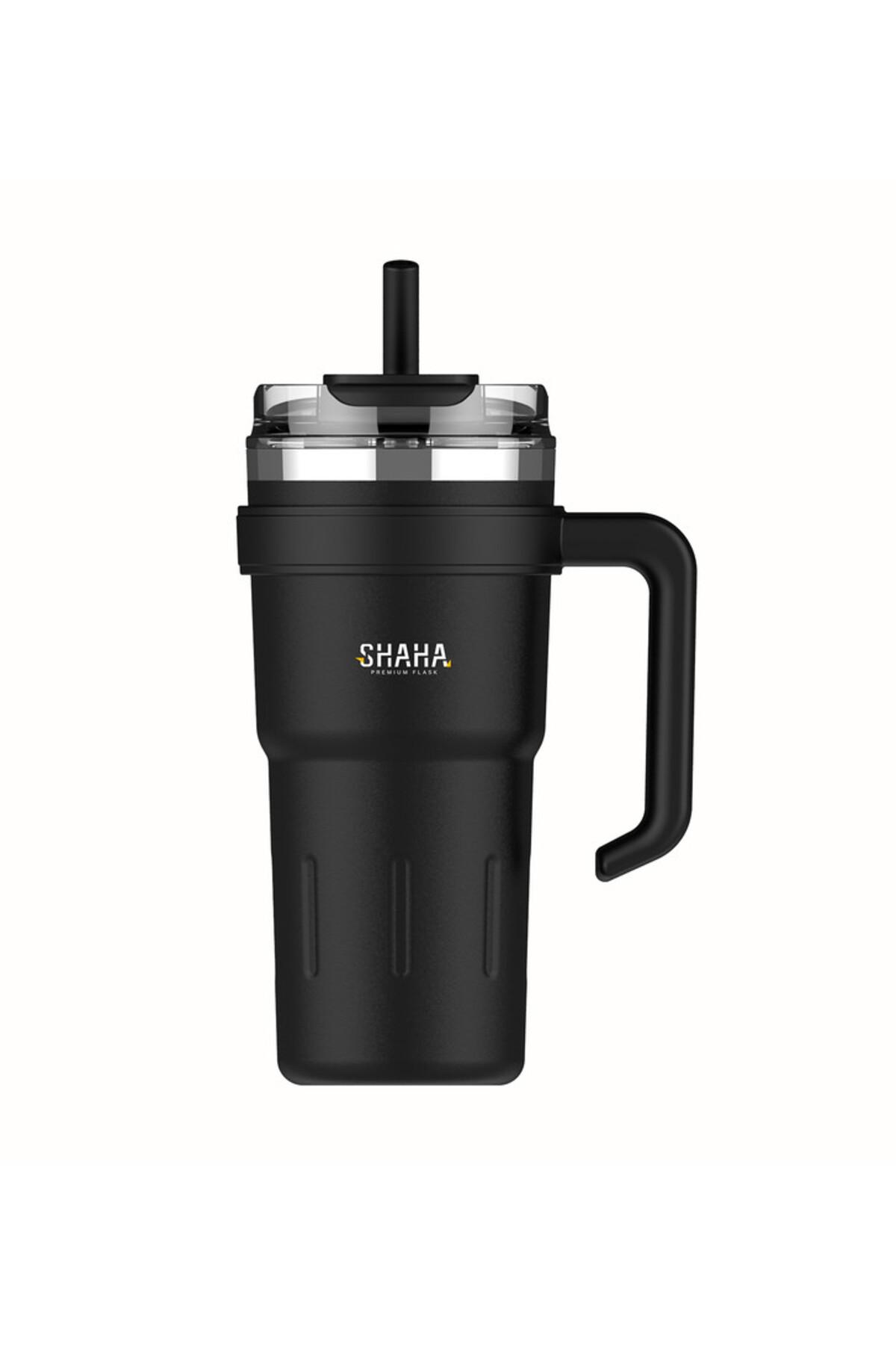 SHAHA VACCUM BOTTLE WITH STREW 1.2L BLACK — Marshan Store