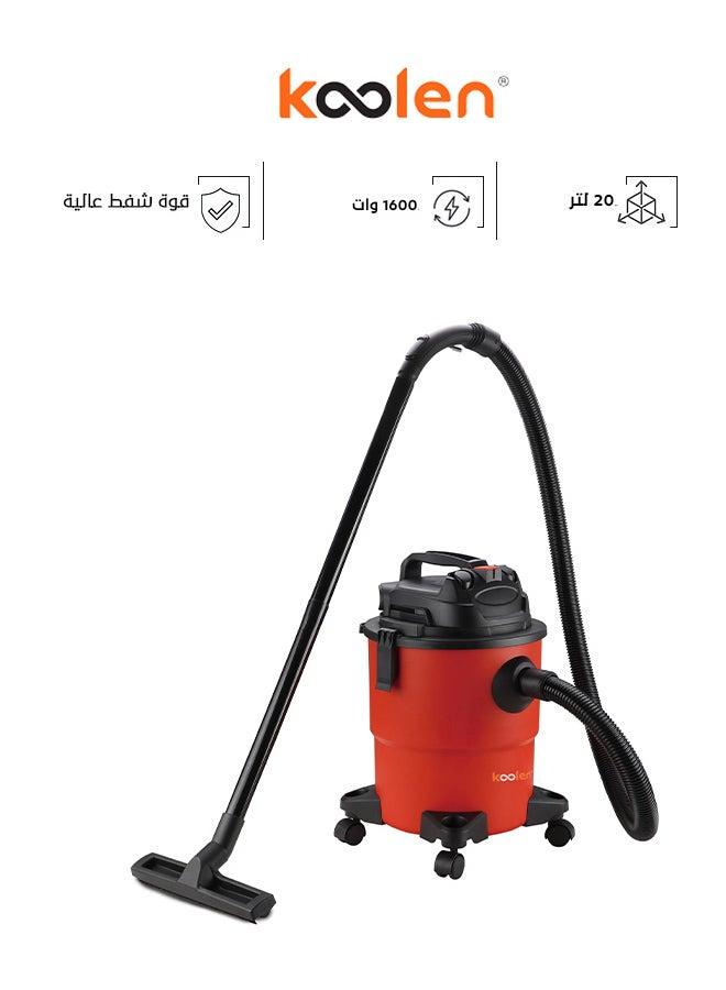 مكنسة كهربائية للتنظيف الجاف والرطب، سعة 20 لتر، قدرة 1600 واط، طراز 806101004، لون أحمر