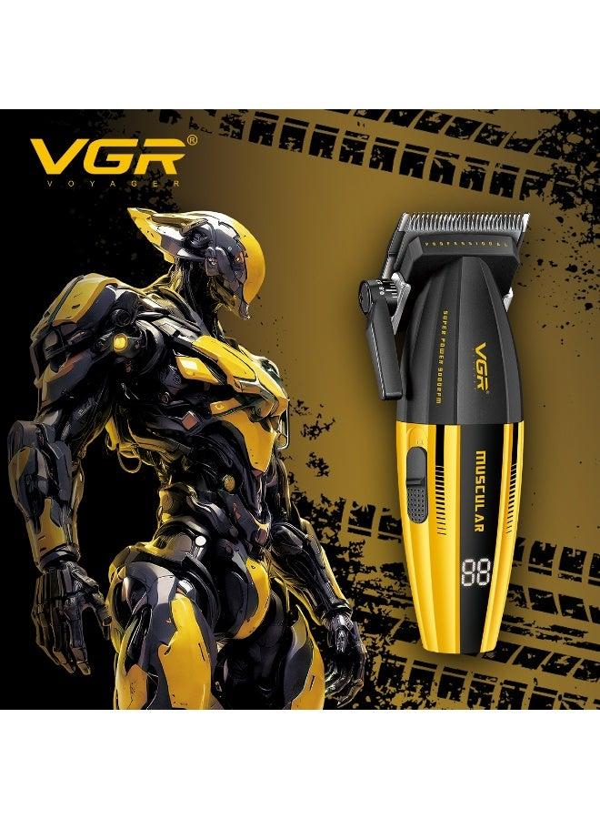 VGR 285 Fresh Feed Men's Shaver, Professional 9000 RPM Hair Clipper, Mini Lightweight Versatile Cordless Shaver with 6 Magnetic Guide Combs, LED Display yellow