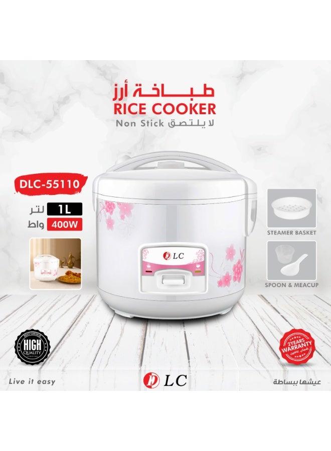 Automatic Rice Cooker with Non-Stick Pot, Keep Warm Function, Steamer Basket, Spoon & Measuring Cup (1 Liter) 1 L 400 W 55110 white