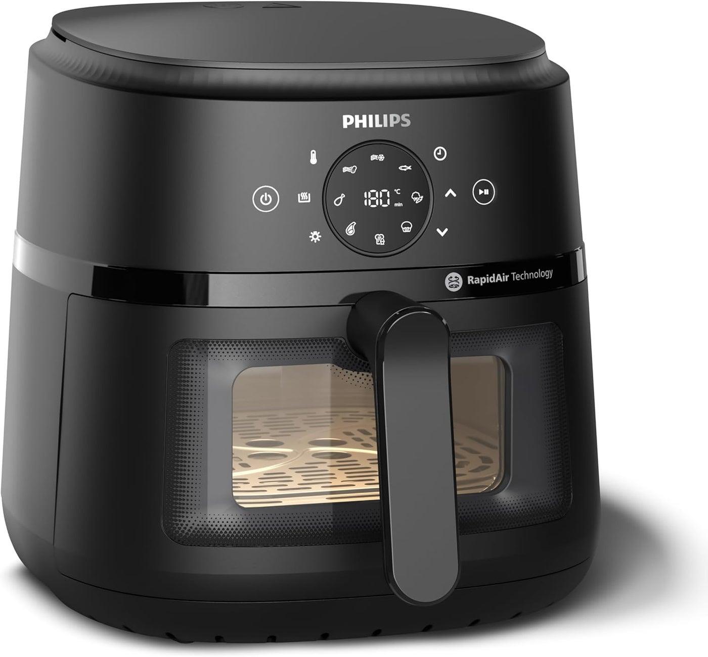 Philips Airfryer XL - 6.2L, 1700W, See-Through Cooking Window, 13 Cooking Methods, 9 Preset Functions, Touchscreen, Rapid Air Technology, Black - NA230/00