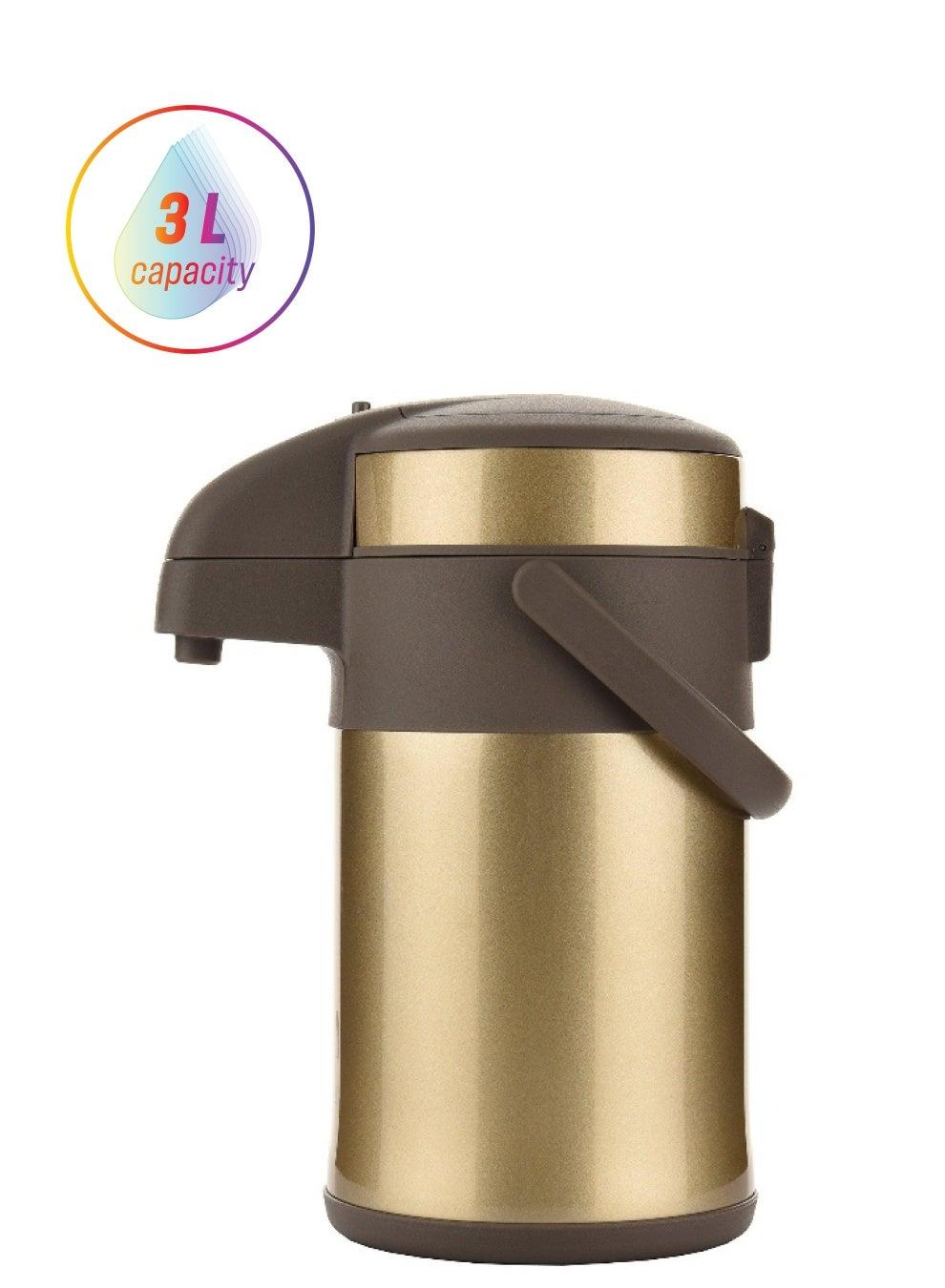 شاها ترمس بريميوم من الستانلس ستيل - بني وذهبي - السعة 3 لتر - 311115048 — product image 1 of 6, Marshan Store