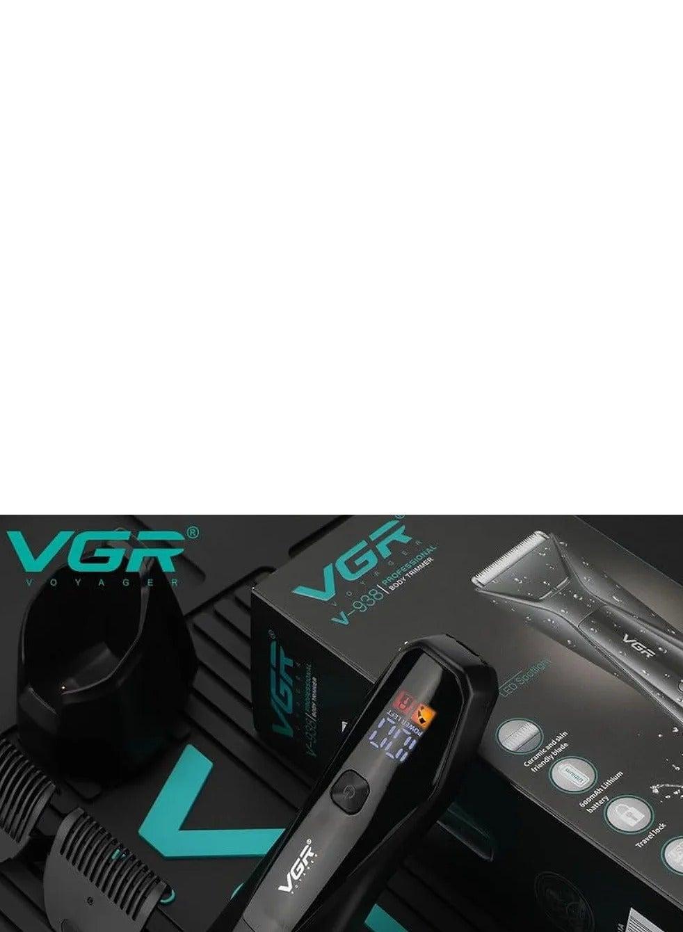 V- 938 Body Hair Trimmer for Men - Men Ball Trimmer, Groin Hair Trimmer with 4 Trimming Combs, Waterproof Pubic Hair Trimmer Wireless Charger Dock Body Groomer with LED Spotlight & Travel Lock